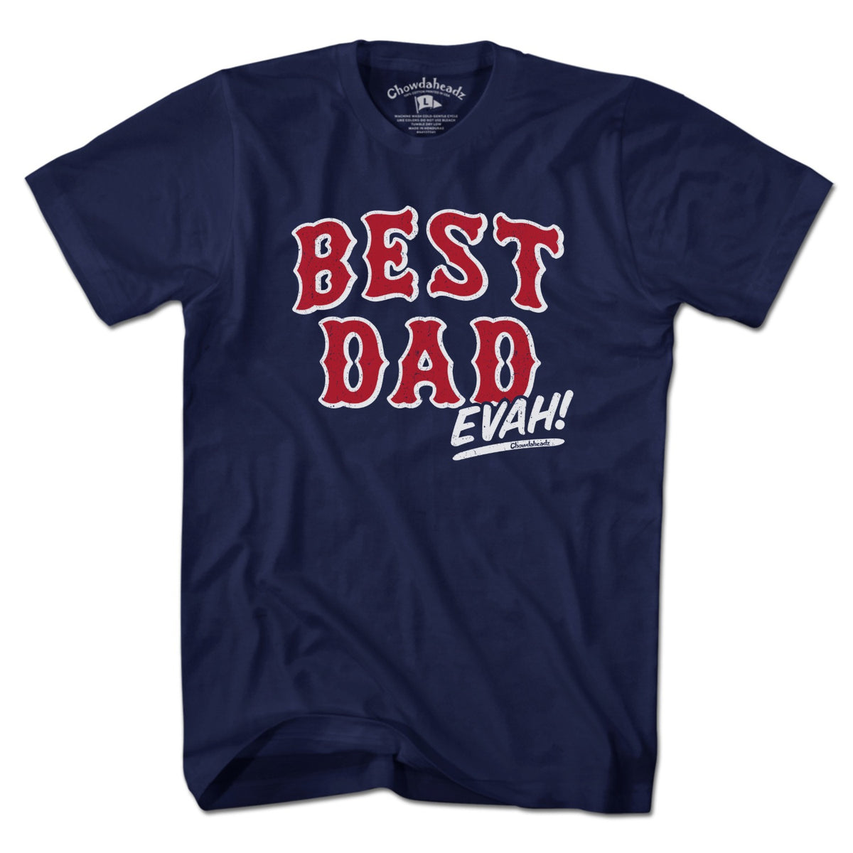 Best Dad Evah Home Team Baseball t-shirt in navy — Boston baseball dad tee