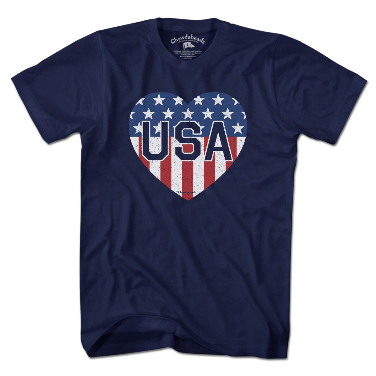 Men's Tee in Navy with USA Heart stars and stripes graphic