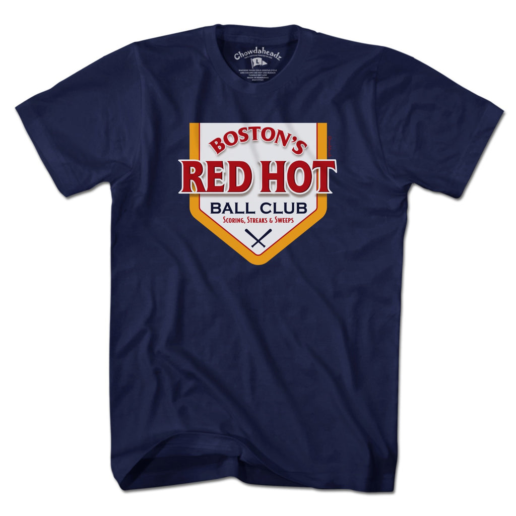 Men's Tee in Navy with Boston's Red Hot Baseball Label vintage graphic