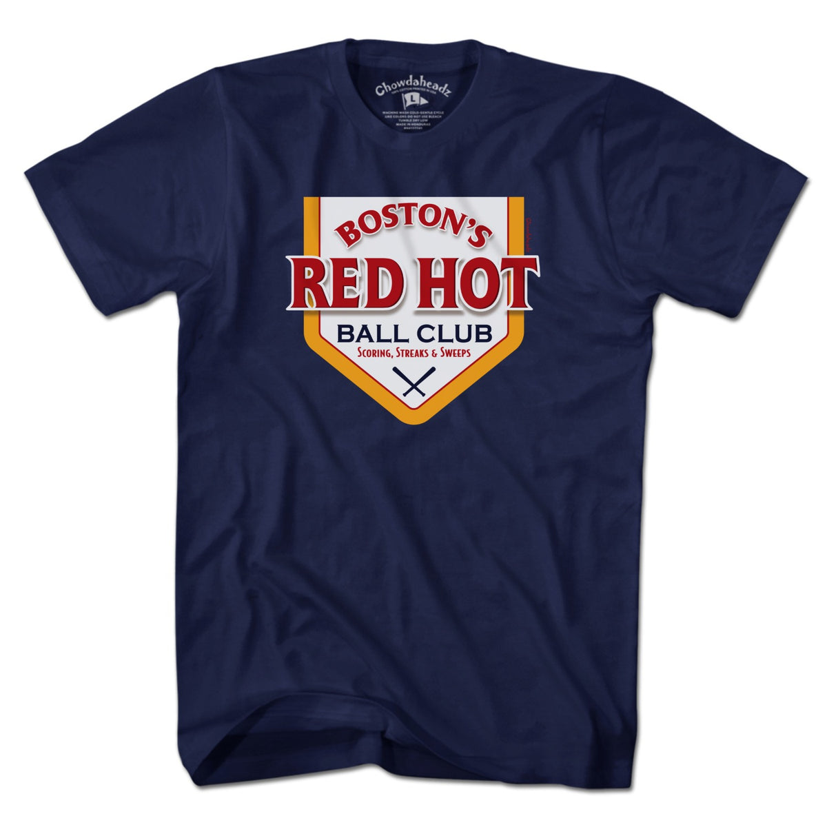 Men's Tee in Navy with Boston's Red Hot Baseball Label vintage graphic