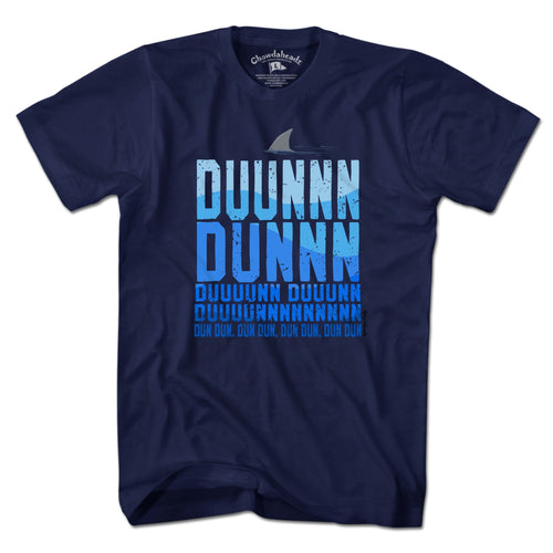 Men's Tee in Navy with Shark Theme New England coastal graphic