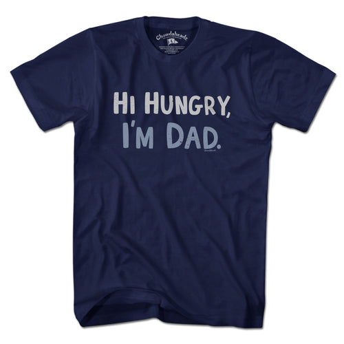 Men's Tee in Navy with Hi Hungry I'm Dad vintage distressed dad joke graphic