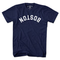 Upside Down Arch men’s t-shirt in navy — funny flipped Boston arch tee