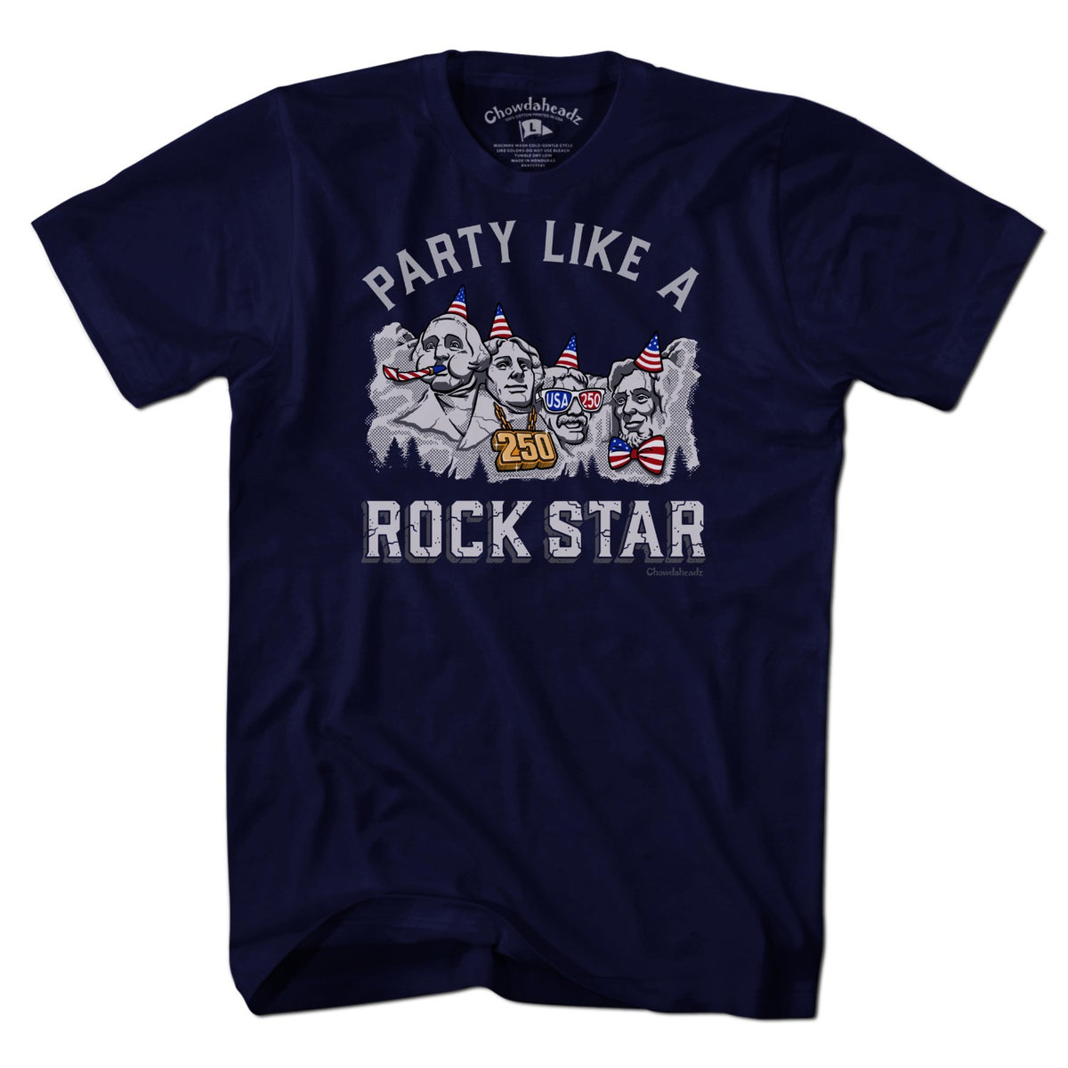 Party Like A Rock Star Mount Rushmore USA 250th Anniversary Men's Tee in Navy