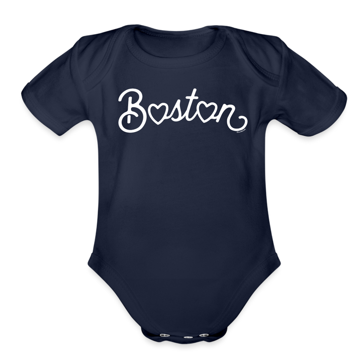 Boston Heart Script Infant One Piece - dark navy