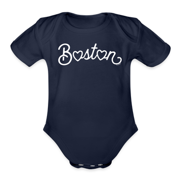 Boston Heart Script Infant One Piece - dark navy