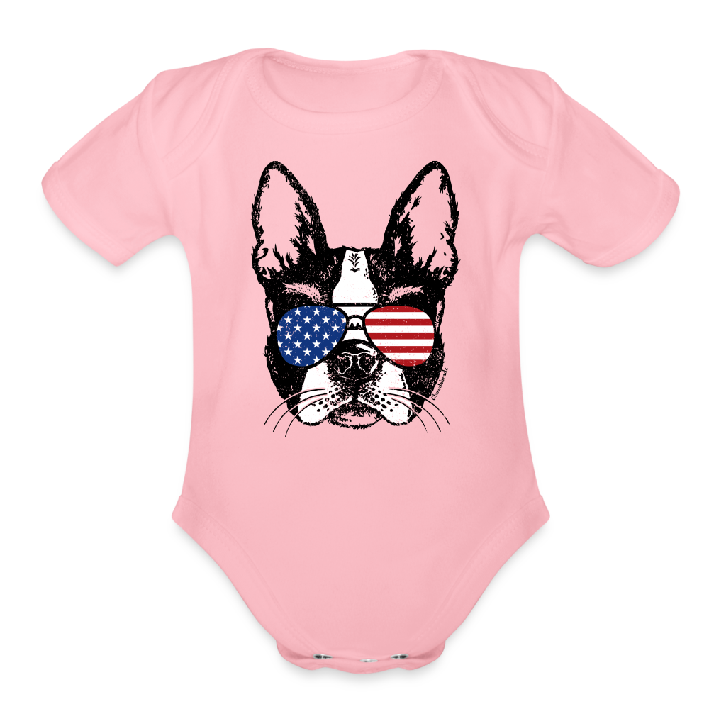 Patriotic Boston Terrier Infant One Piece - light pink