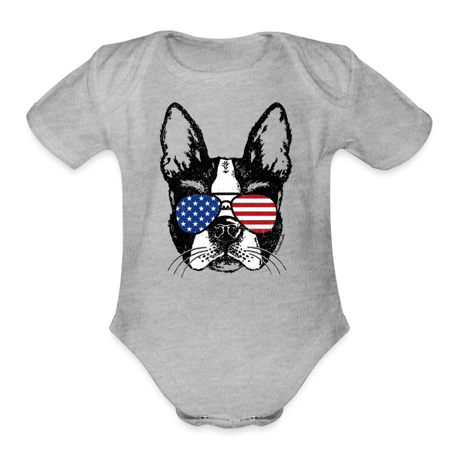 Patriotic Boston Terrier Infant One Piece - heather grey