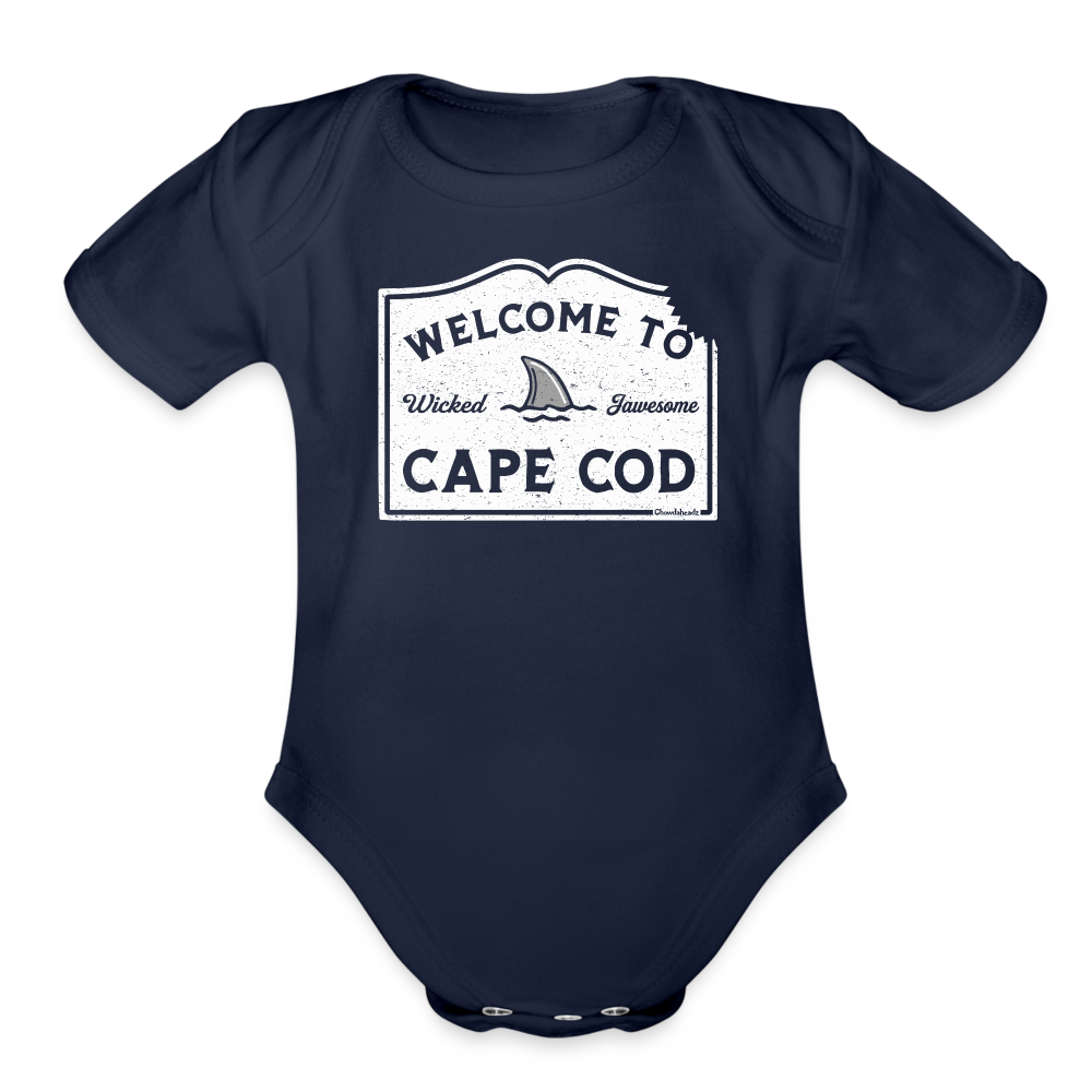 Welcome To Cape Cod Sign Infant One Piece - dark navy