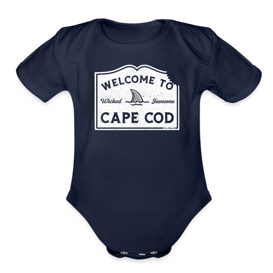 Welcome To Cape Cod Sign Infant One Piece - dark navy