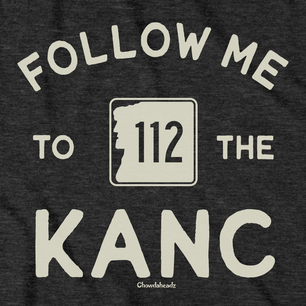 Follow Me To The Kanc NH hoodie graphic detail in Charcoal