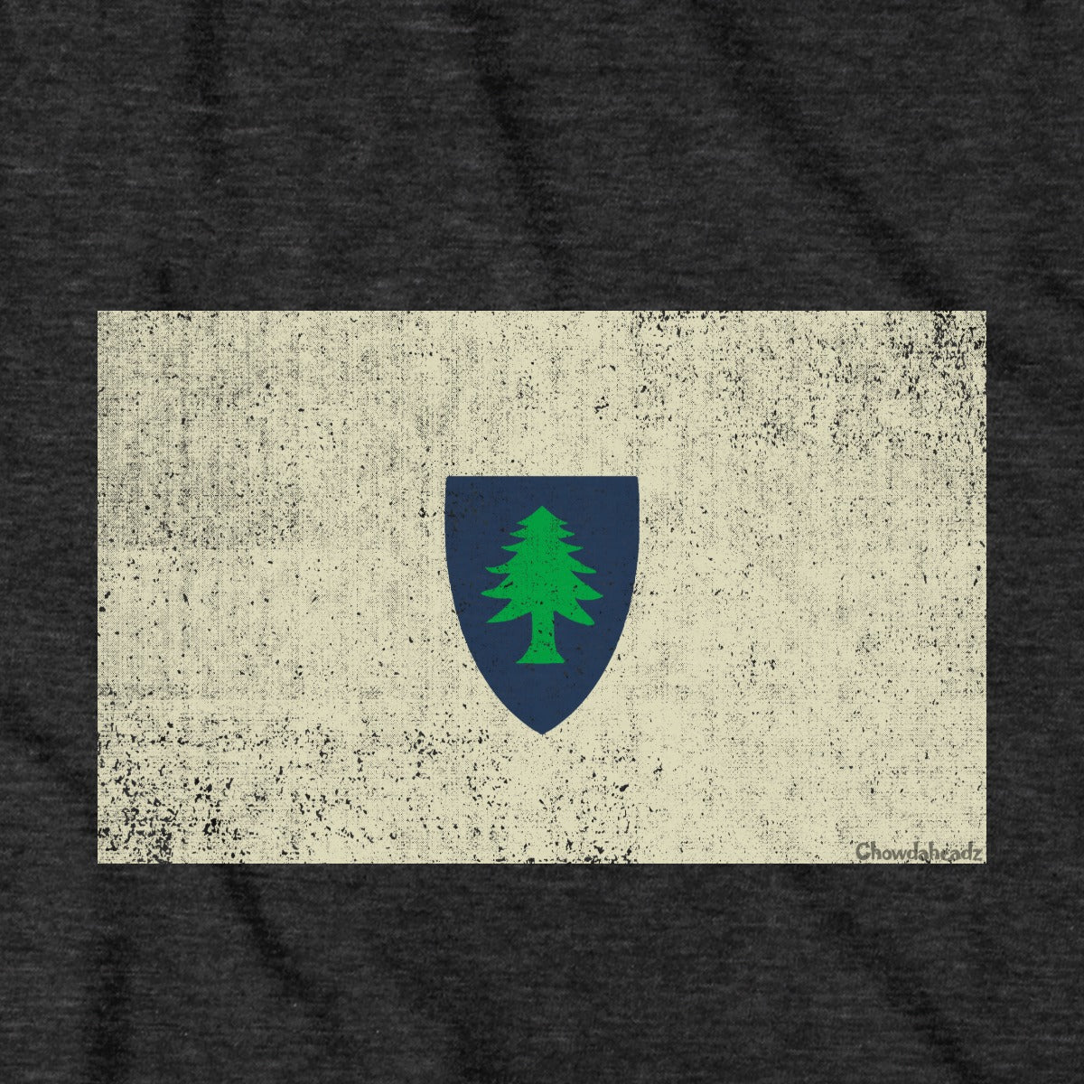 Vintage Massachusetts Flag hoodie graphic detail in Charcoal