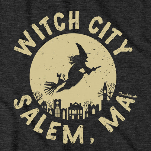 Witch City Salem MA Skyline hoodie graphic detail in Charcoal