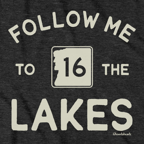 Follow Me To The Lakes NH tee graphic detail in Charcoal