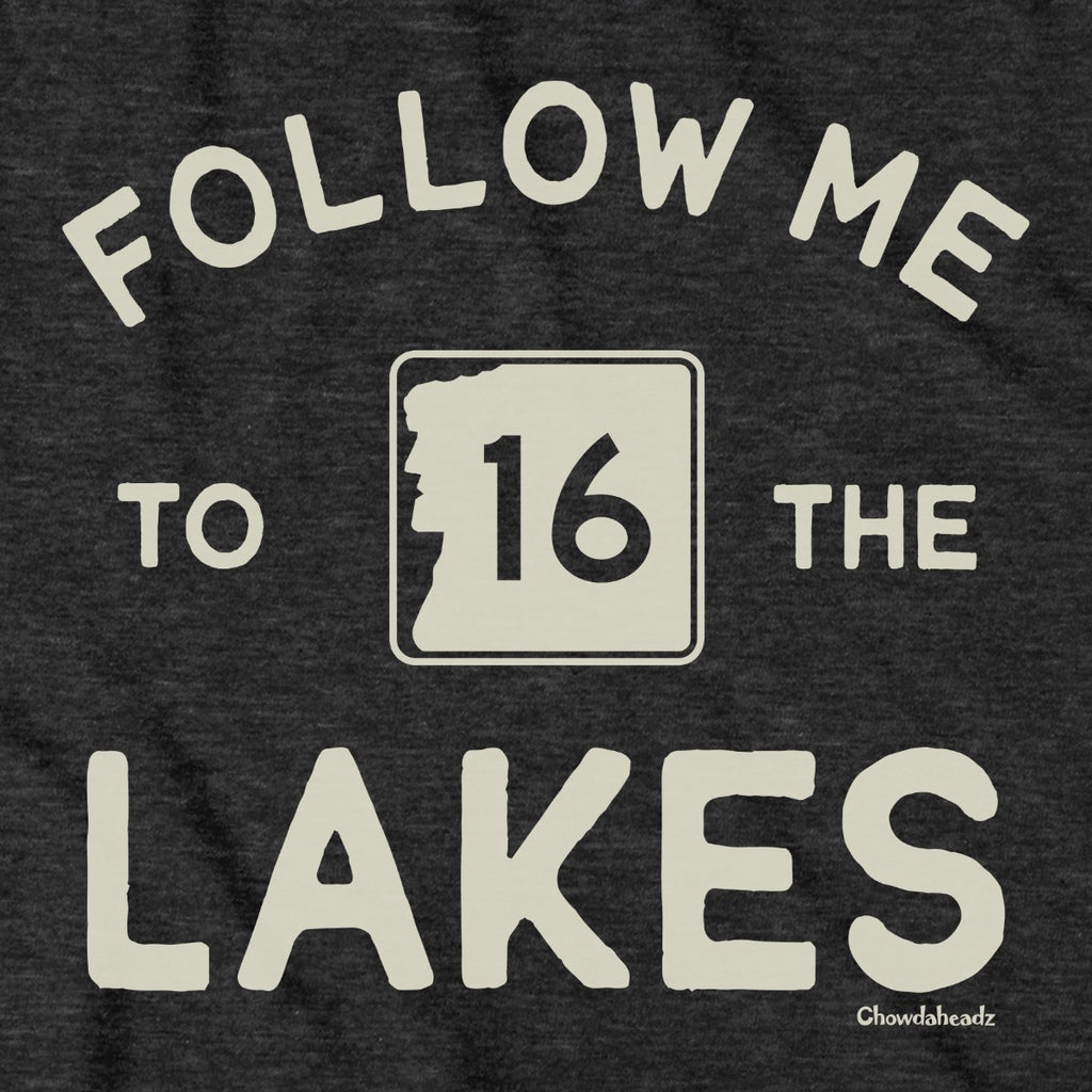 Follow Me To The Lakes NH hoodie graphic detail in Charcoal