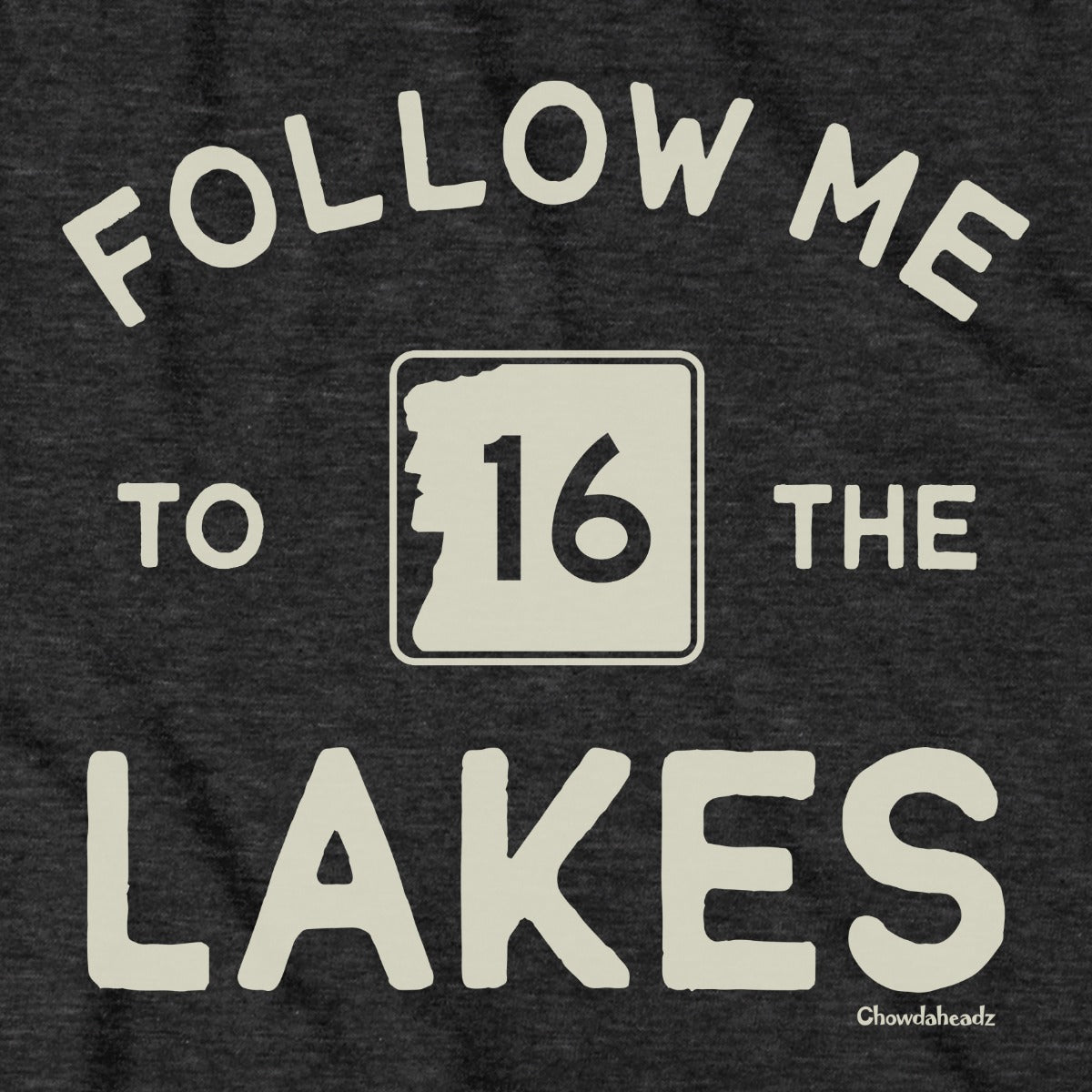 Follow Me To The Lakes NH hoodie graphic detail in Charcoal