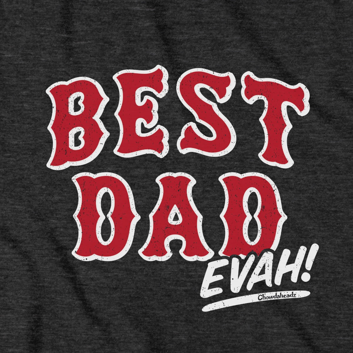 Close-up of Best Dad Evah Home Team Baseball hoodie in charcoal — graphic detail