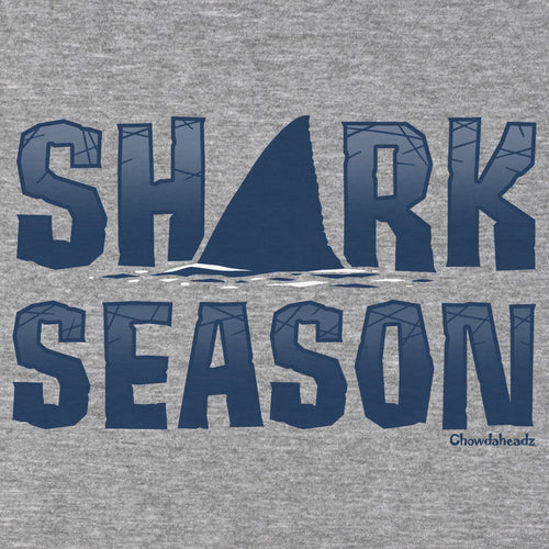Shark Season hoodie graphic detail in Gray