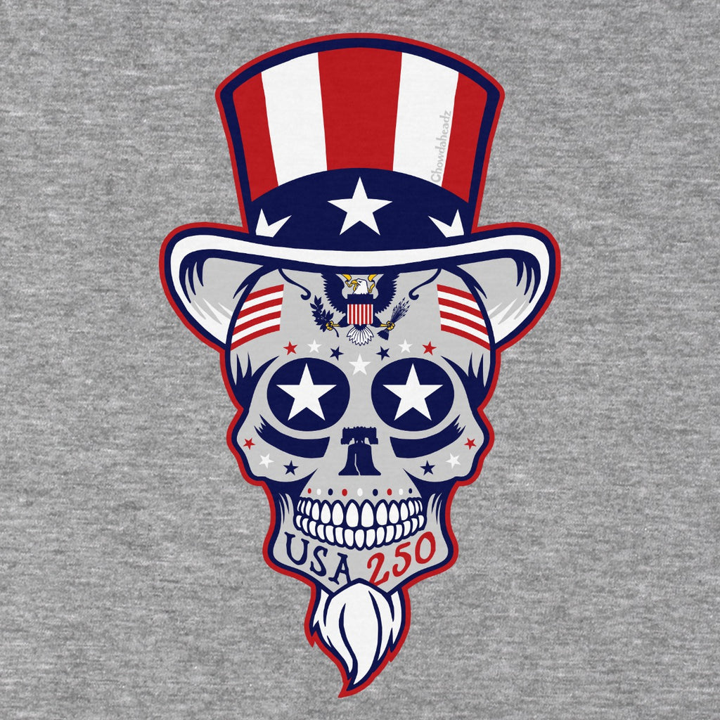 Uncle Sam Patriotic Dead Head Hoodie graphic zoom in Gray