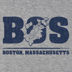 BOS Boston Neighborhoods Map hoodie graphic detail in Gray
