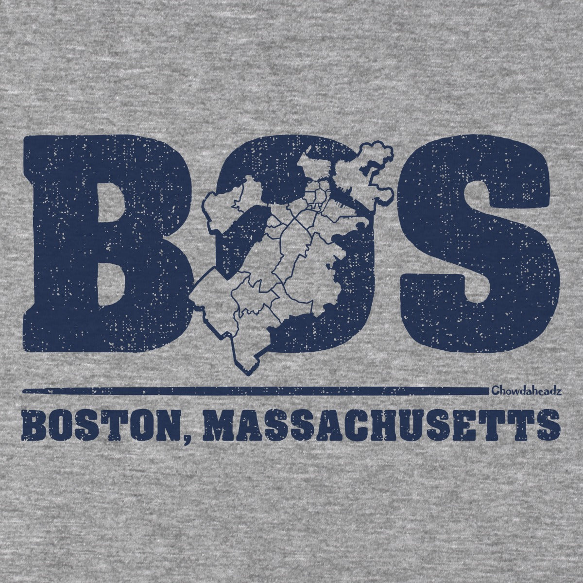 BOS Boston Neighborhoods Map tee graphic detail in Gray