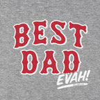 Close-up of Best Dad Evah Home Team Baseball t-shirt in gray — graphic detail