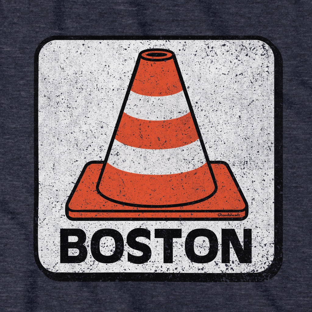 Boston Traffic Cone tee graphic detail in Heather Blue