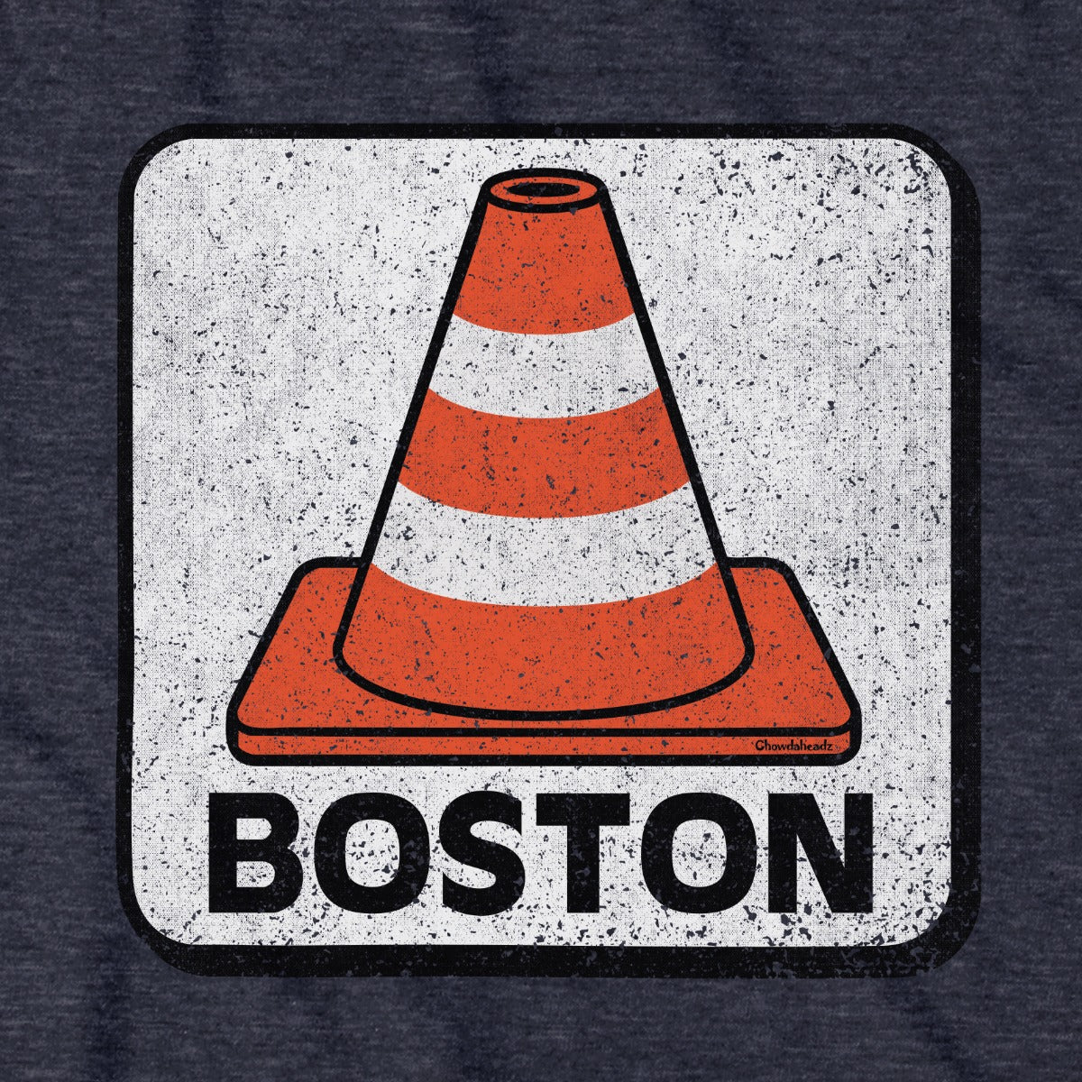 Boston Traffic Cone tee graphic detail in Heather Blue
