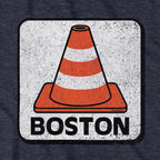 Boston Traffic Cone tee graphic detail in Heather Blue