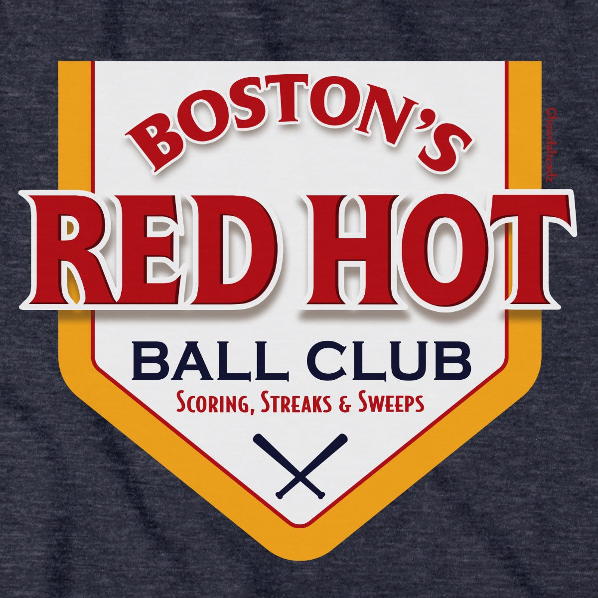 Boston's Red Hot Baseball Label tee graphic detail in Heather Blue