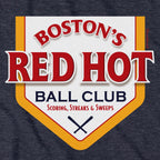 Boston's Red Hot Baseball Label tee graphic detail in Heather Blue