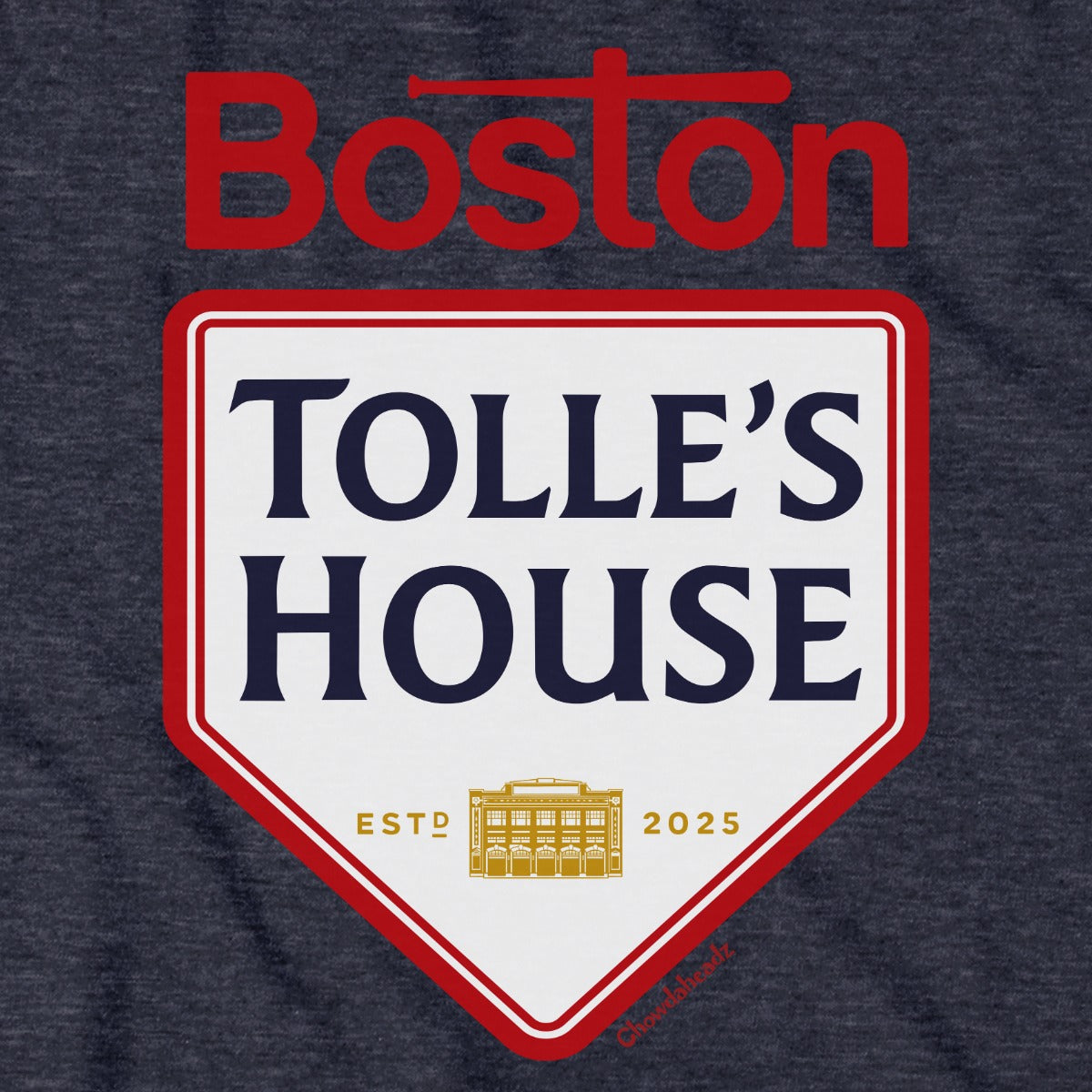 Tolle's House Boston Baseball tee graphic detail in Heather Blue