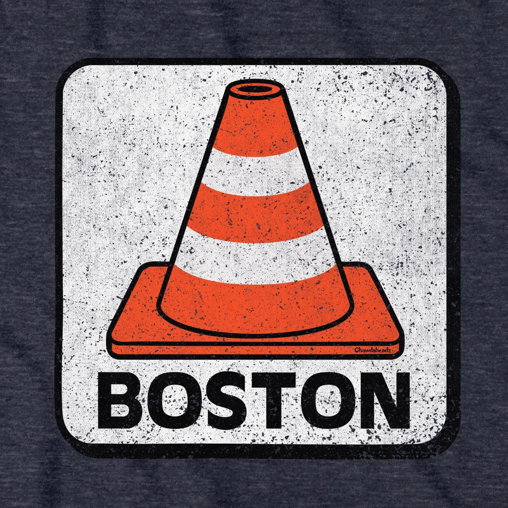 Boston Traffic Cone hoodie graphic detail in Heather Blue