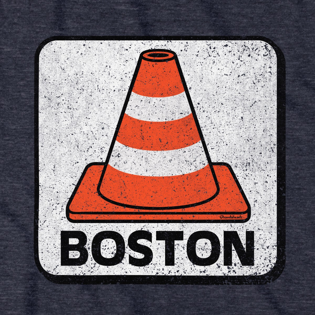 Boston Traffic Cone hoodie graphic detail in Heather Blue