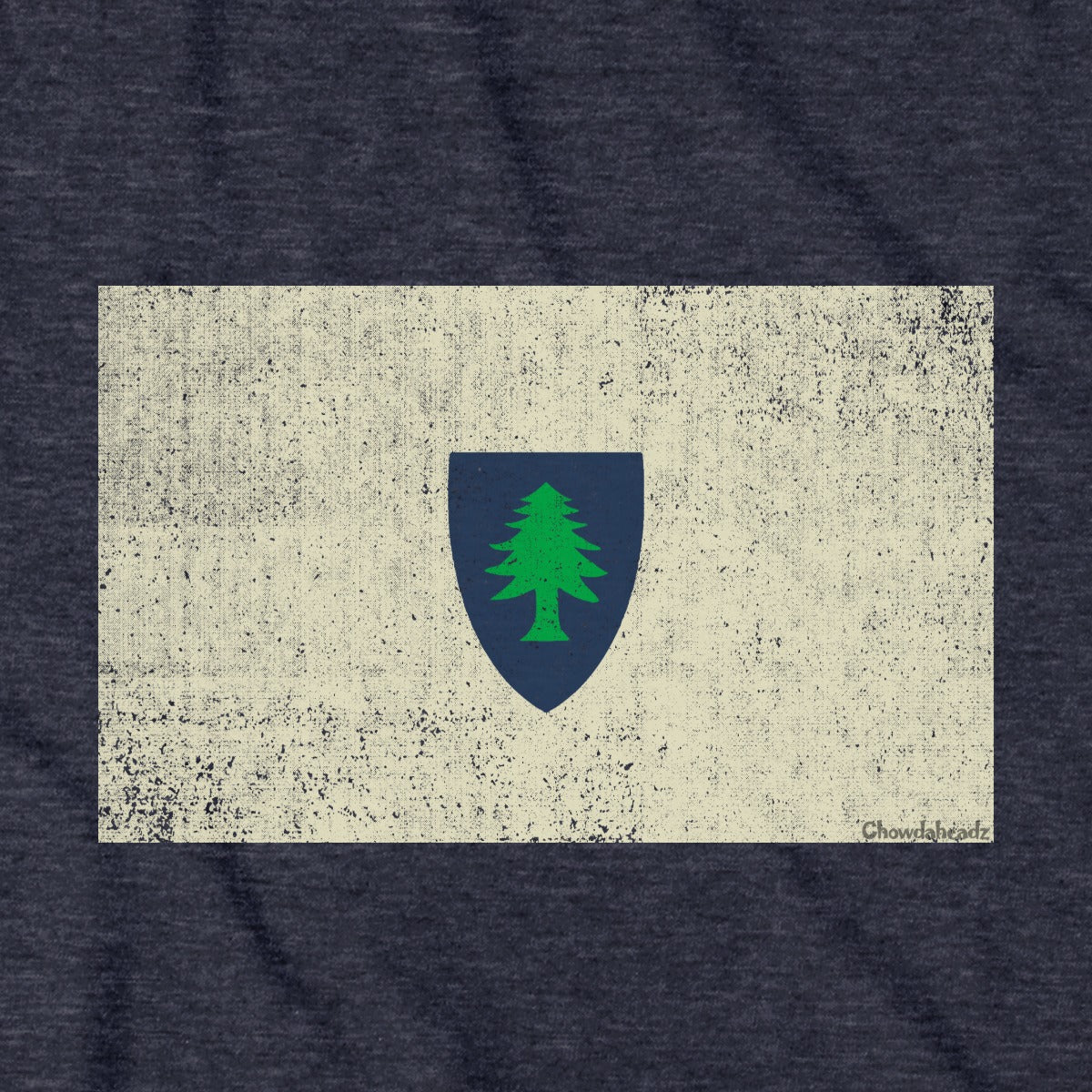 Vintage Massachusetts Flag tee graphic detail in Heather Blue
