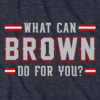 What Can Brown Do For You? hoodie graphic detail in Heather Blue