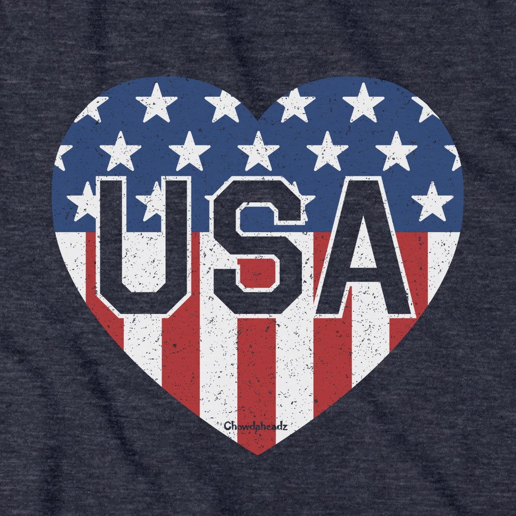 USA Heart tee graphic detail in Heather Blue