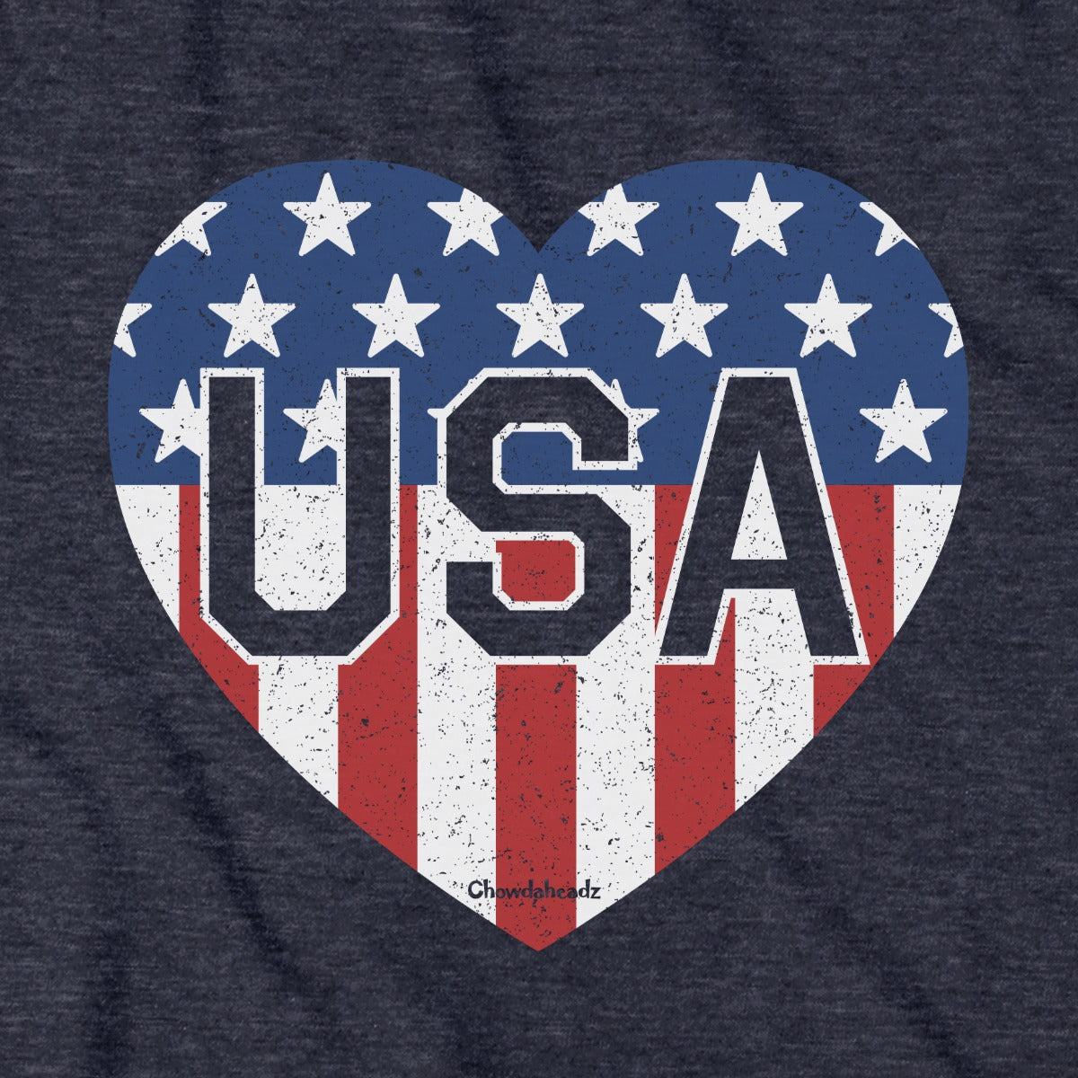 USA Heart tee graphic detail in Heather Blue