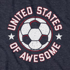 United States of Awesome Soccer tee graphic detail in Heather Blue