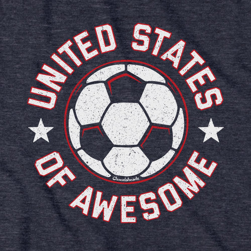 United States of Awesome Soccer hoodie graphic detail in Heather Blue
