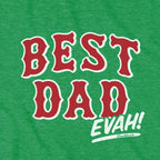 Close-up of Best Dad Evah Home Team Baseball t-shirt in green — graphic detail