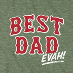 Close-up of Best Dad Evah Home Team Baseball t-shirt in military green — graphic detail