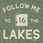 Follow Me To The Lakes NH tee graphic detail in Military Green