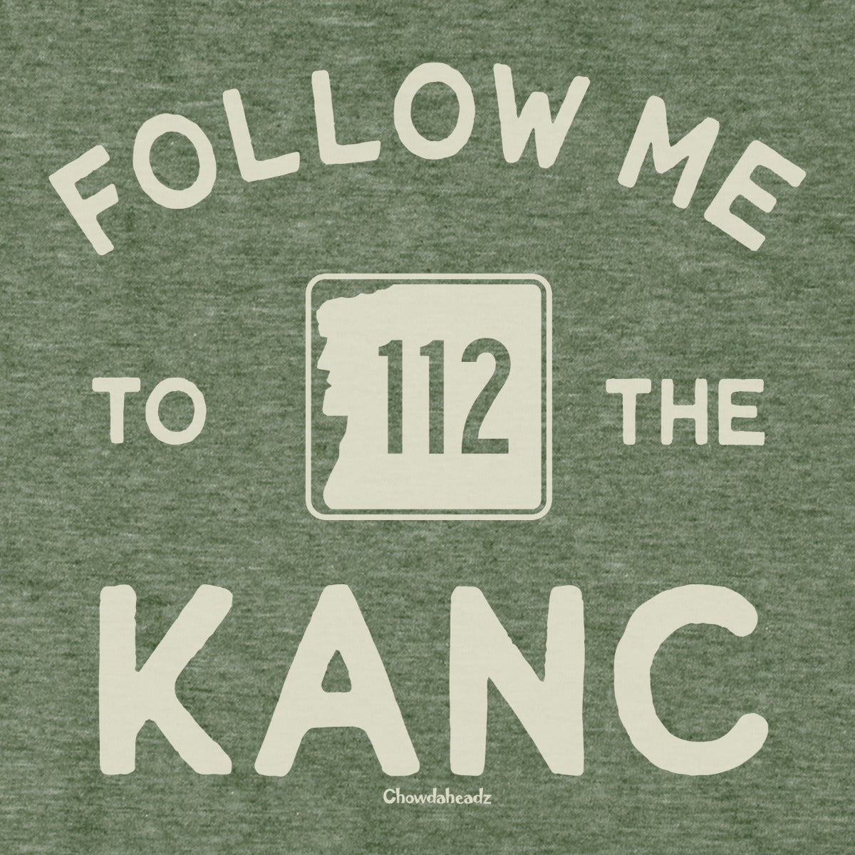 Follow Me To The Kanc NH tee graphic detail in Military Green