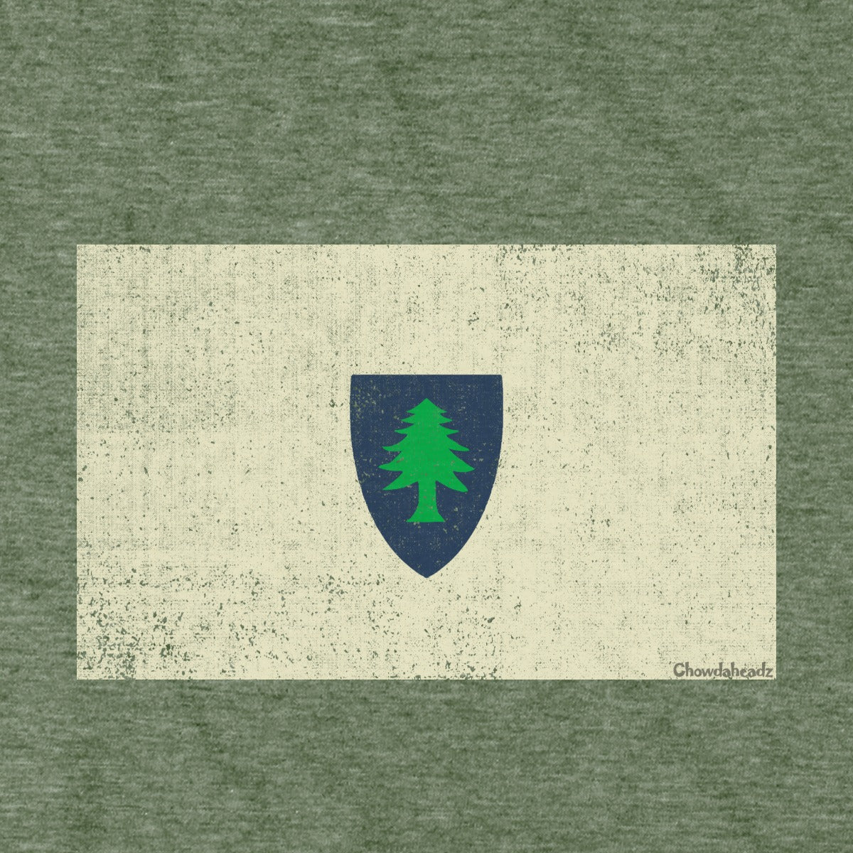 Vintage Massachusetts Flag hoodie graphic detail in Military Green