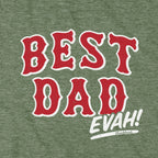 Close-up of Best Dad Evah Home Team Baseball hoodie in military green — graphic detail