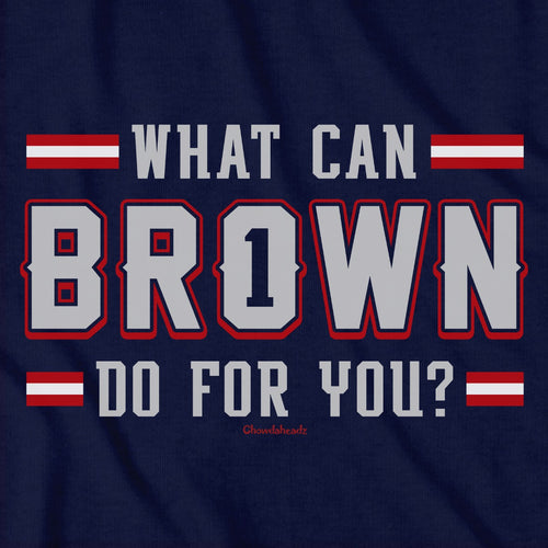 What Can Brown Do For You? tee graphic detail in Navy