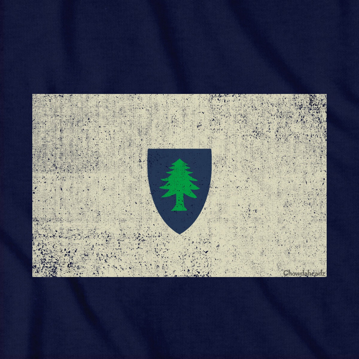 Vintage Massachusetts Flag tee graphic detail in Navy