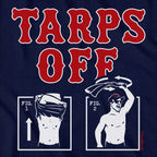 Tarps Off Boston Baseball tee graphic detail in Navy