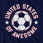 United States of Awesome Soccer tee graphic detail in Navy